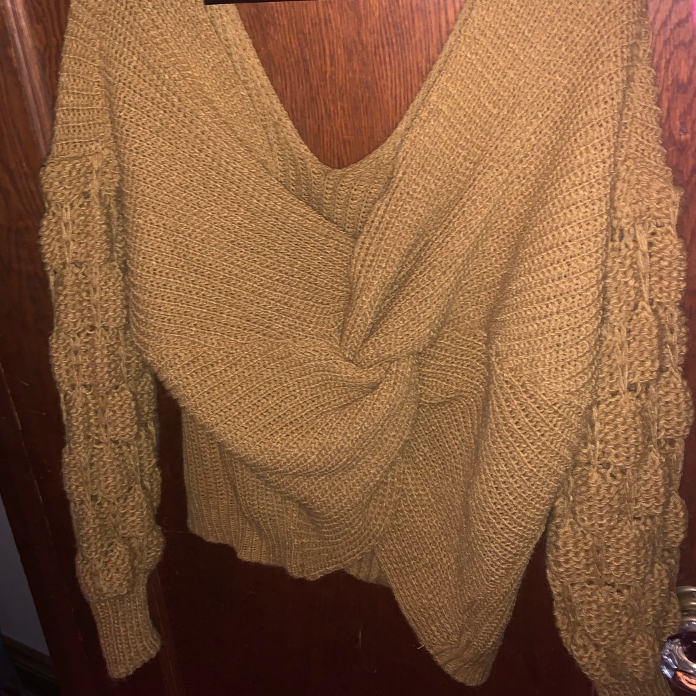 Missguided mustard brown color twist front sweater